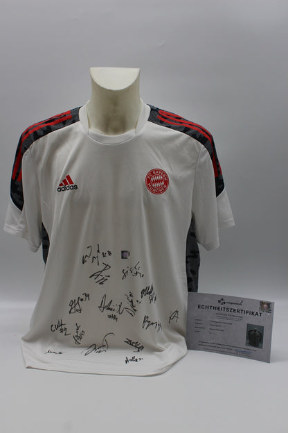 Bayern München Trainingsshirt 2021/2022 Teamsigniert COA Bundesliga Adidas XL