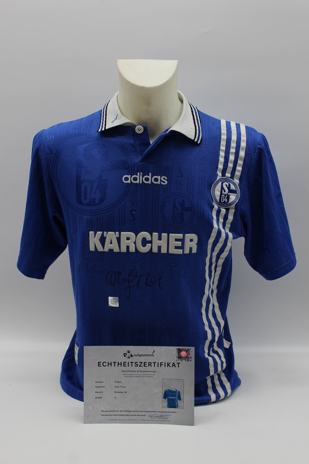 Schalke 04 96/97 Trikot Olaf Thon signiert S04 Bundesliga Fußball Adidas Neu S