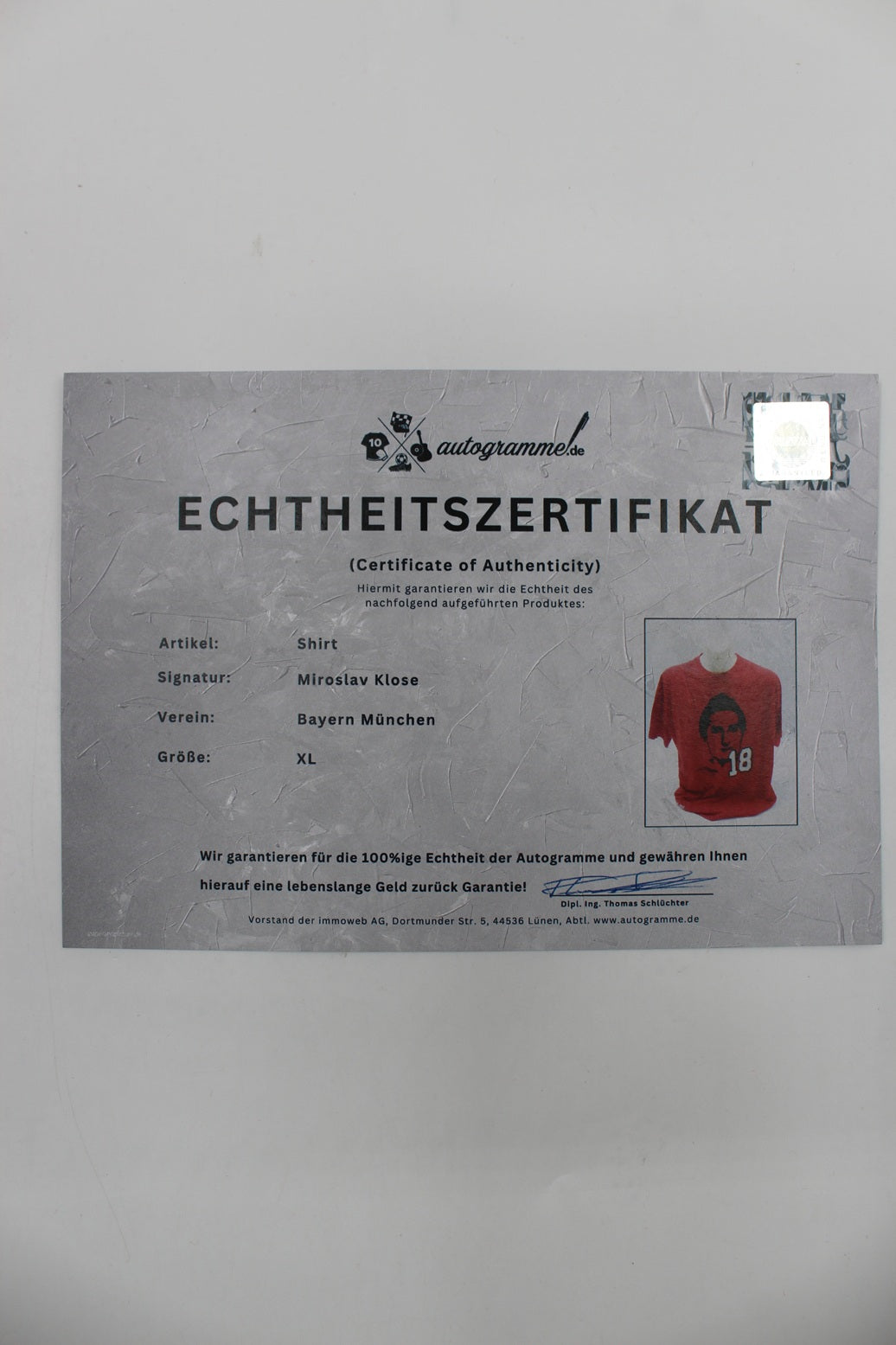 Bayern München Adidas T-Shirt Miroslav Klose signiert Autogramme COA Neu XL