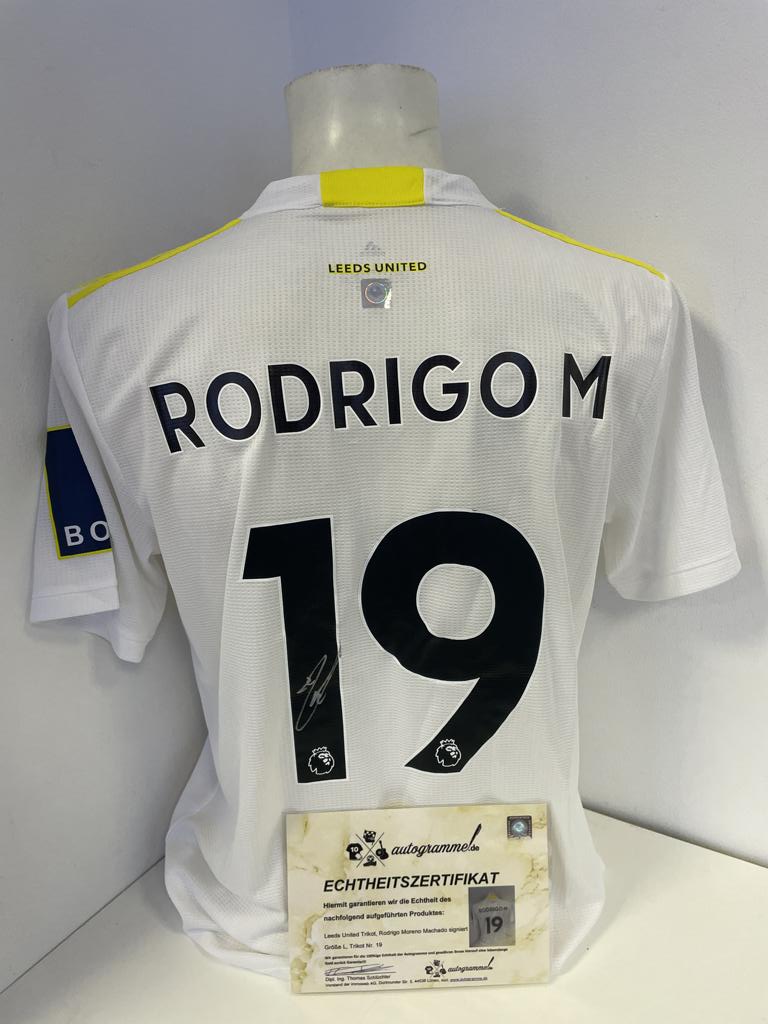 Leeds United Trikot Rodrigo Moreno Machado signiert Autogramm Fußball England Adidas L