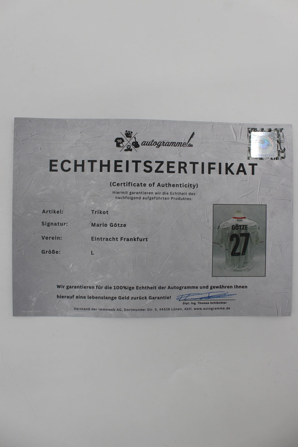 Eintracht Frankfurt Trikot Mario Götze signiert Autogramm Adidas neu L
