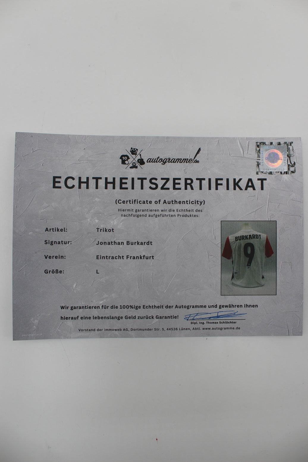 Eintracht Frankfurt Trikot Jonathan Burkardt signiert Autogramm Nike neu L