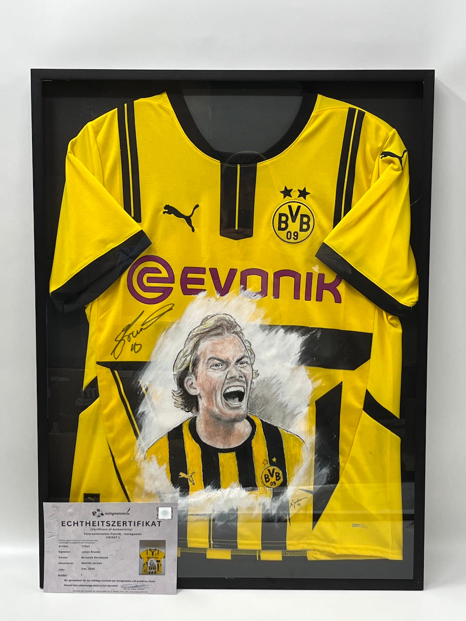 Borussia Dortmund Trikot Julian Brandt gemalt und signiert im Rahmen Puma BVB