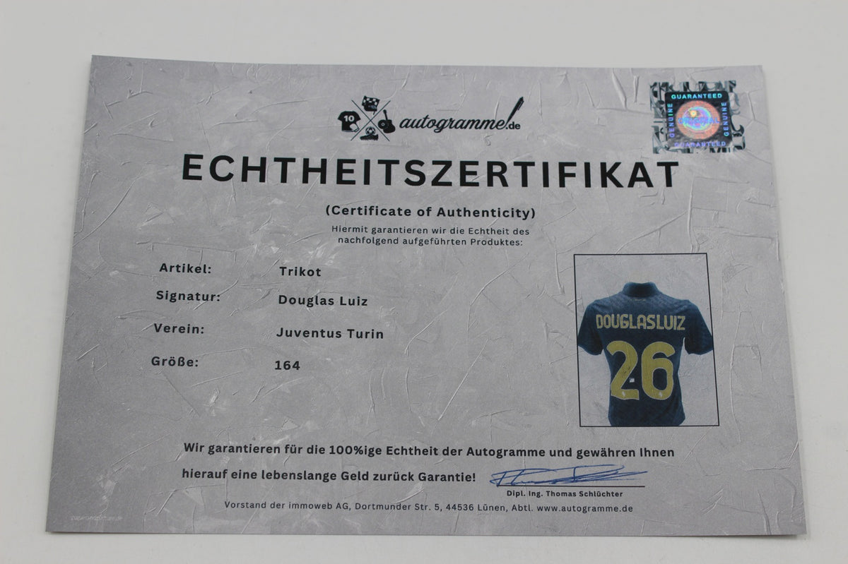 Juventus Turin Trikot 24/25 Douglas Luiz signiert Autogramm Adidas neu 164