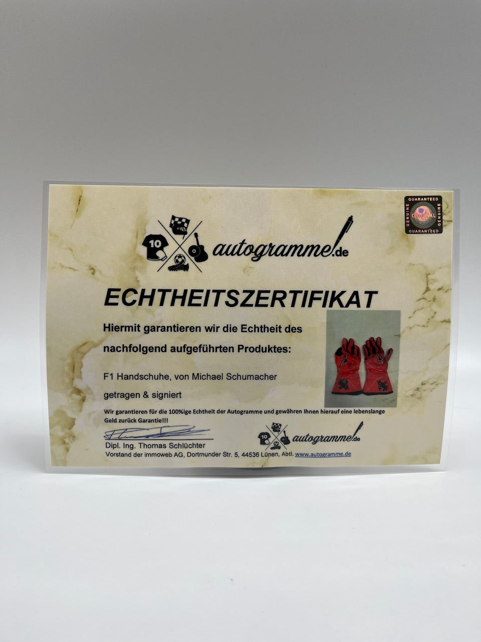 Michael Schumacher Formel 1 original getragene Fahrerhandschuhe signiert COA