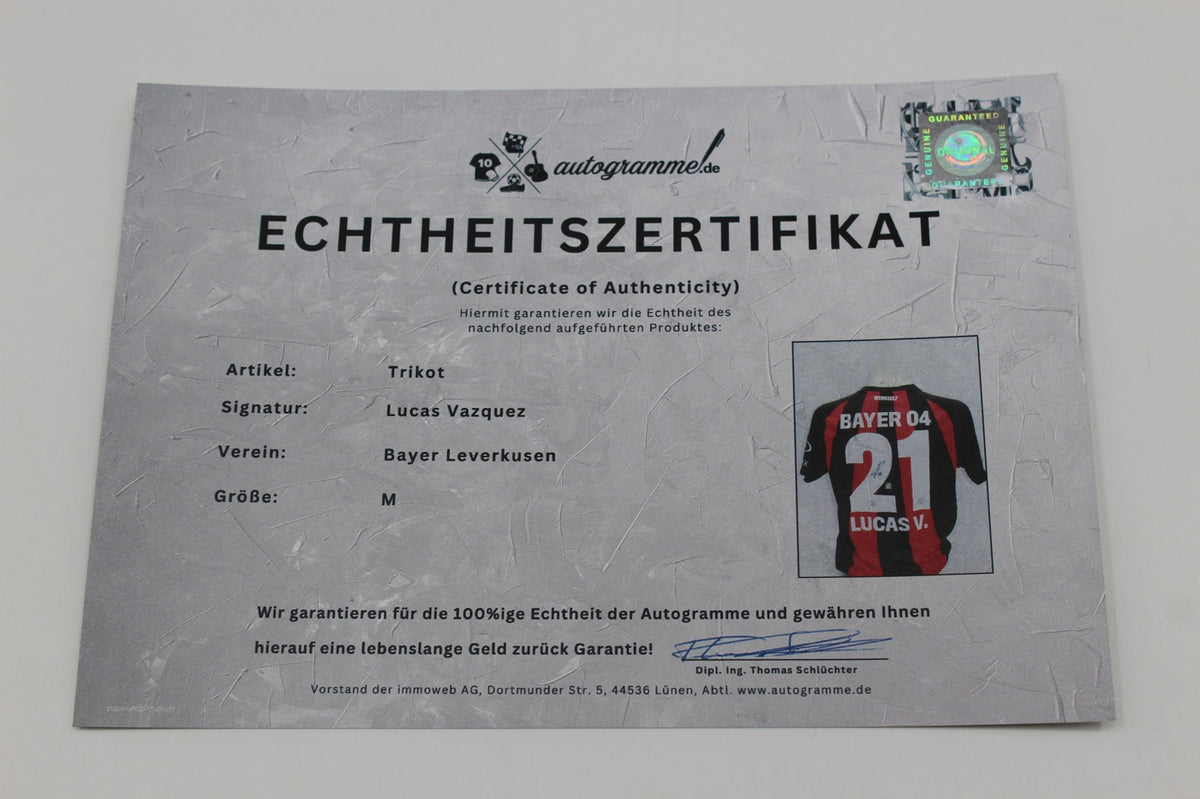 Bayer Leverkusen 26/27 Trikot Lucas Vazquez signiert New Balance COA Autogramm M