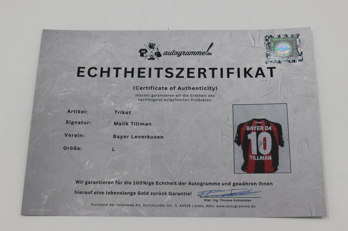 Bayer Leverkusen 26/27 Trikot Malik Tillman signiert New Balance COA Autogramm L