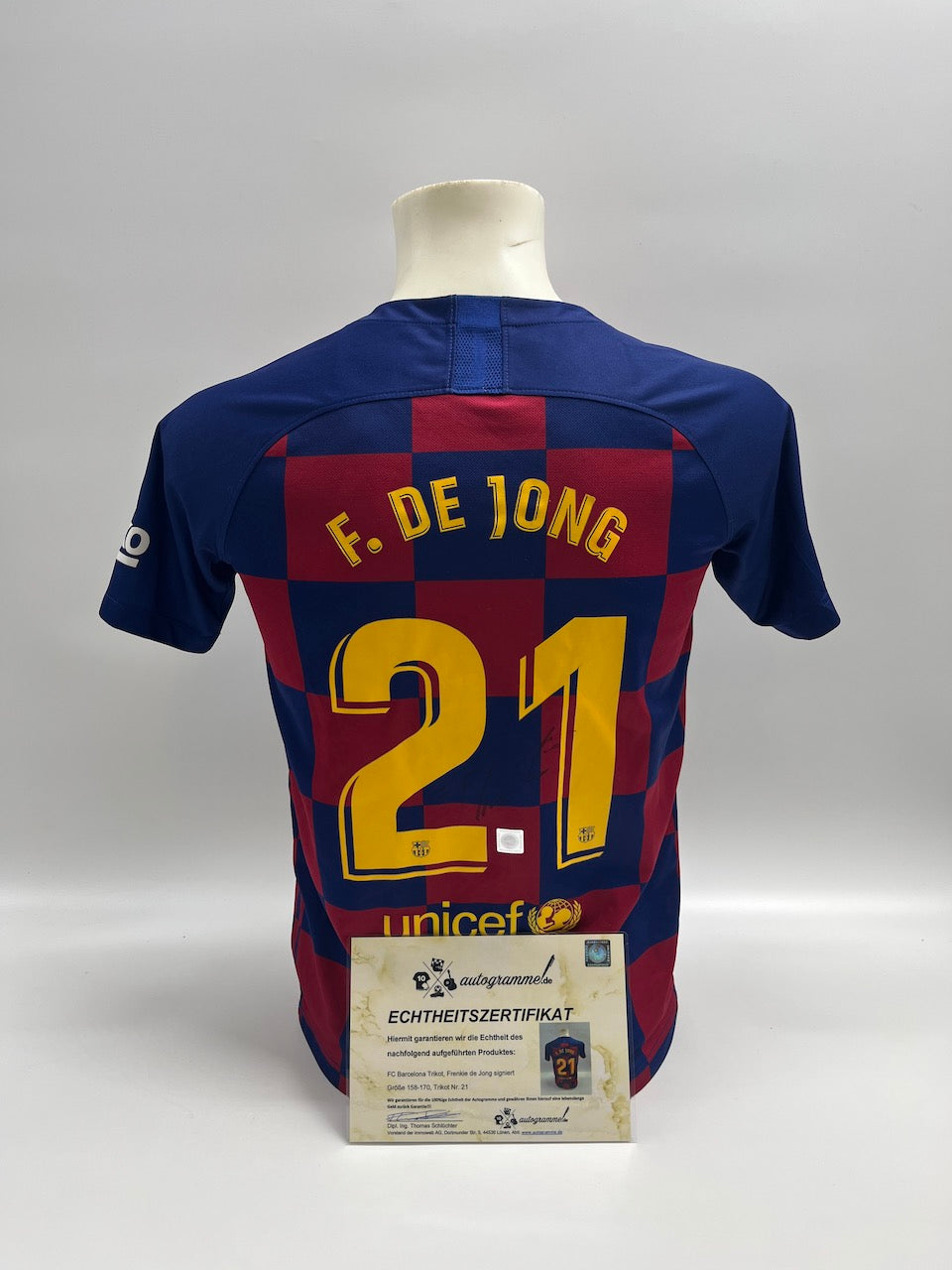 FC Barcelona jersey frenkie de jong signed autograph laliga nike coa 158-170