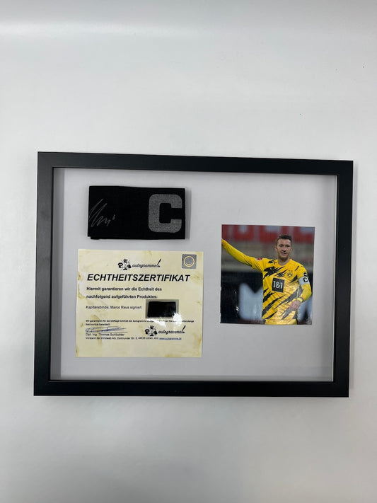 Kapitänsbinde Marco Reus signiert im Rahmen BVB Fußball Autogramm neu