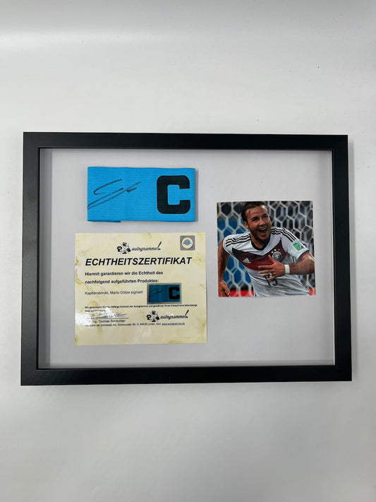 Captain's armband Mario Götze signed in the frame DFB football autograph COA