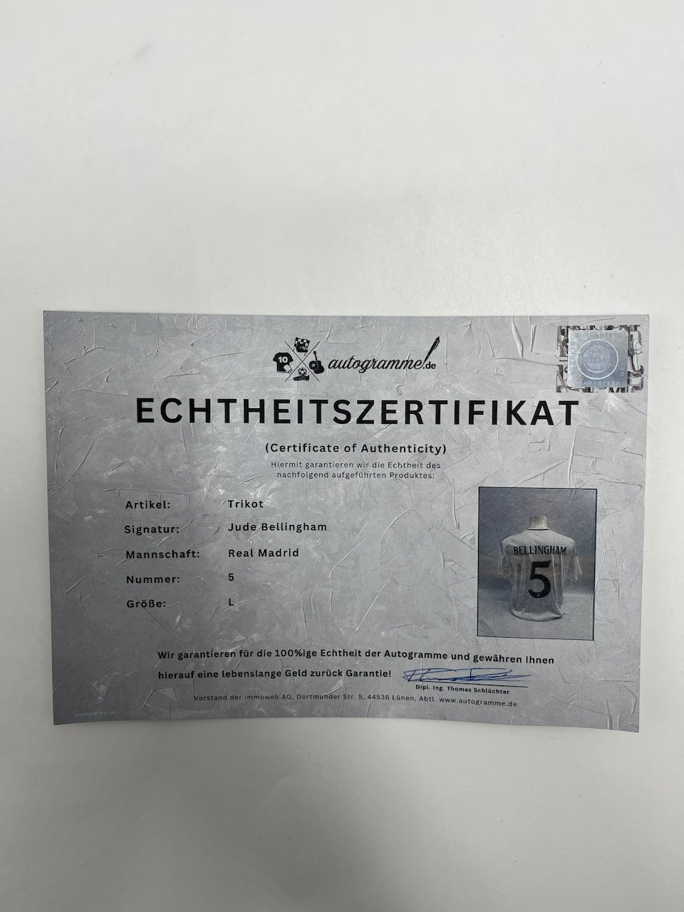 Real Madrid Trikot Jude Bellingham signiert Autogramm Adidas COA L neu