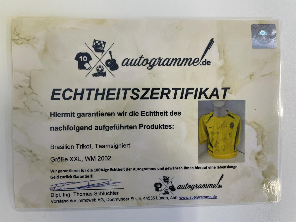 Brasilien Trikot WM 2002 Teamsigniert COA Fußball Nike Weltmeister Autogramm XXL