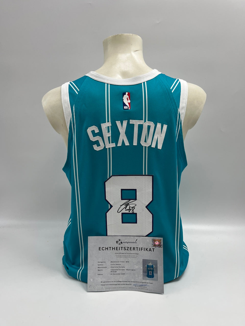 Matchworn Hornets Trikot getragen + signiert von Collin Sexton 23.12.2025