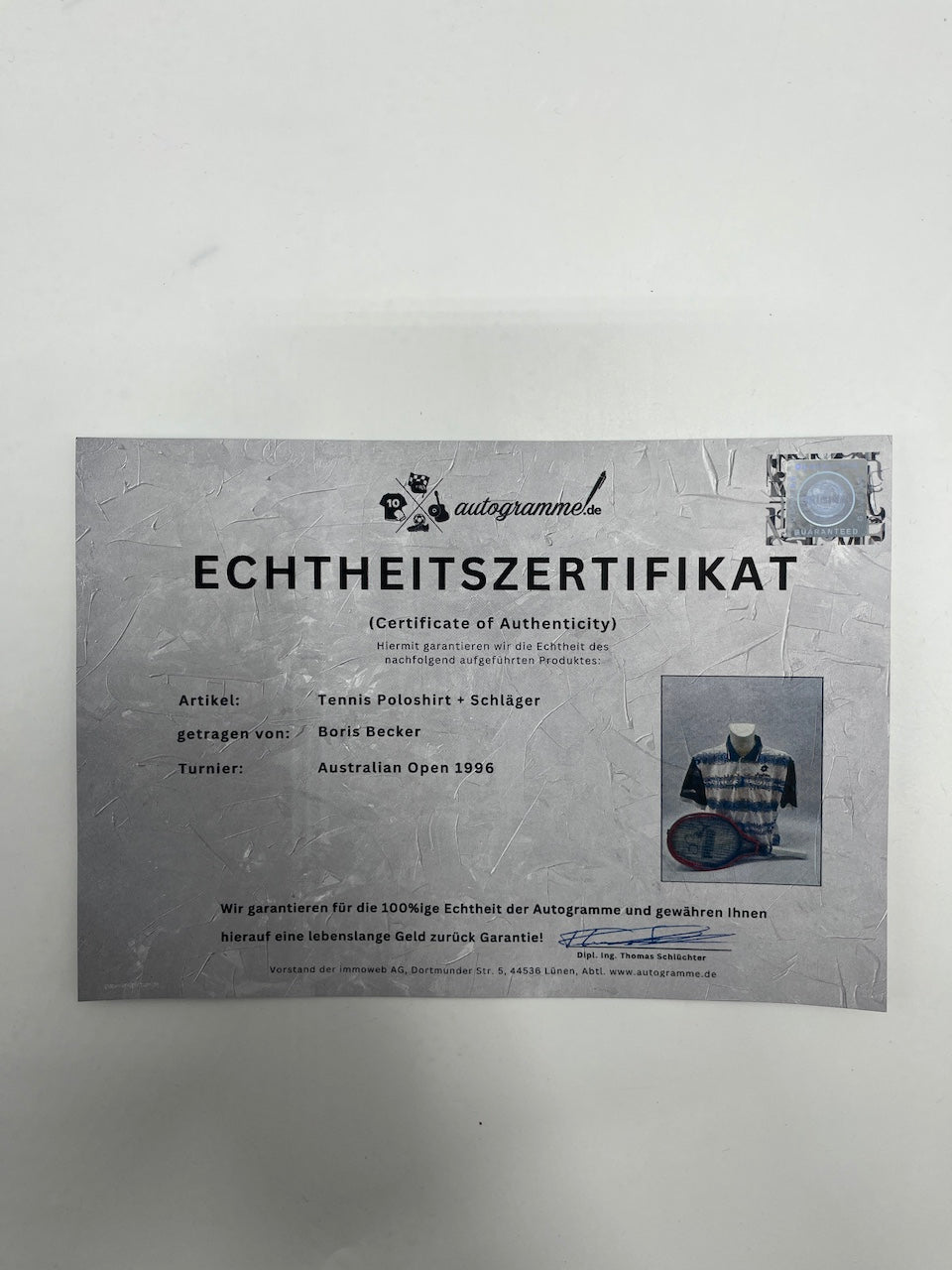 Boris Becker original getragen & signiertes Poloshirt und Schläger Tennis