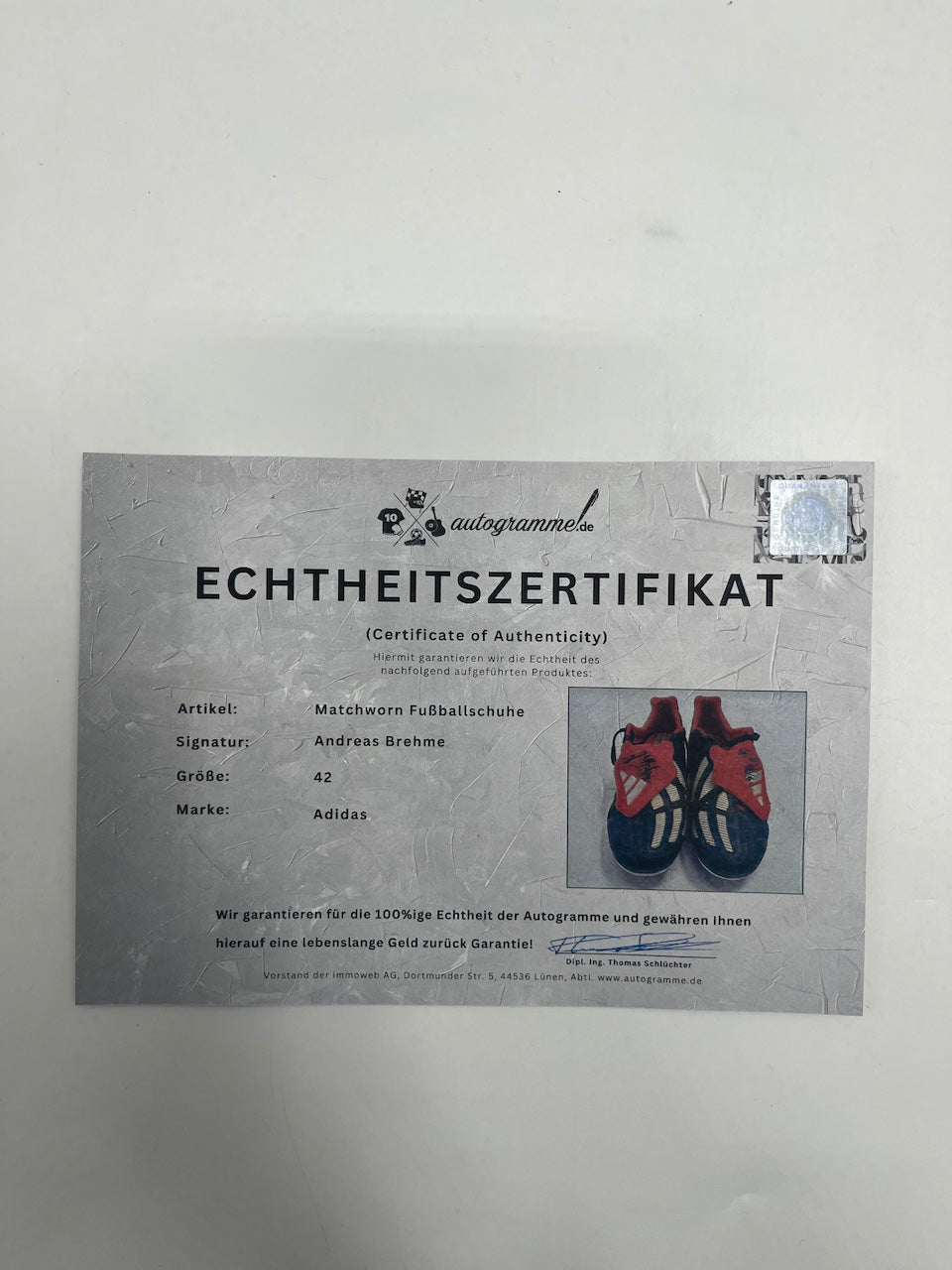 Matchworn Fußballschuhe Andreas Brehme signiert Adidas FCB COA