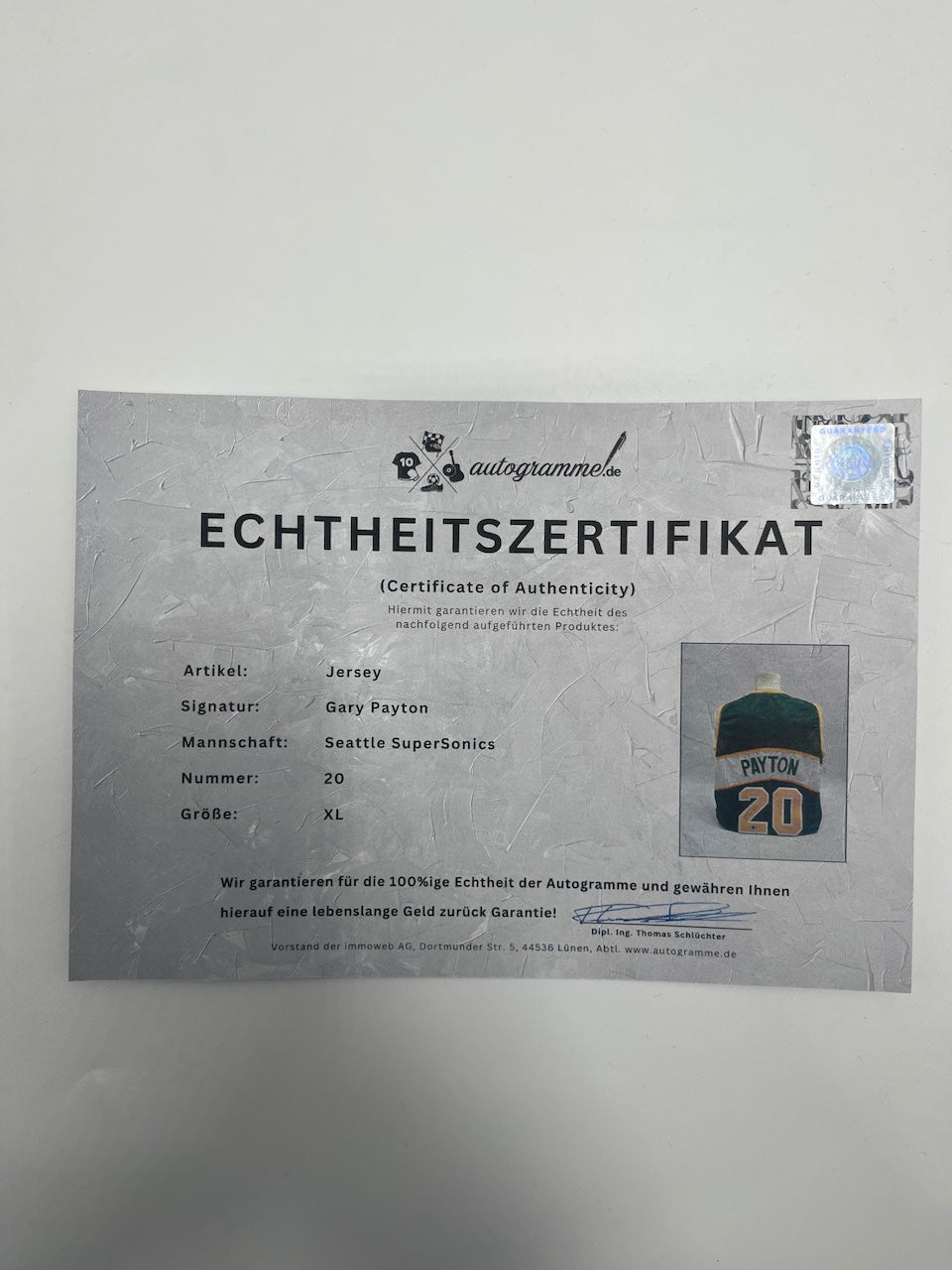 Seattle SuperSonics Jersey Gary Payton signiert NBA Basketball COA XL
