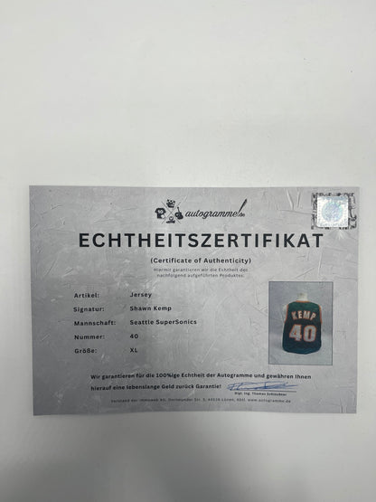 Seattle SuperSonics Jersey Shawn Kemp signiert NBA Basketball COA XL