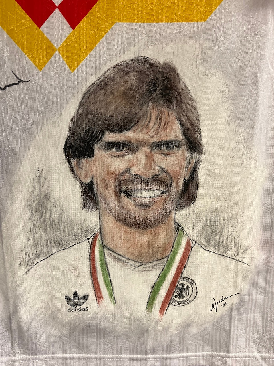 German national team jersey portrait Paul Steiner World Champion 1990 hand painted and signed in frame Adidas M