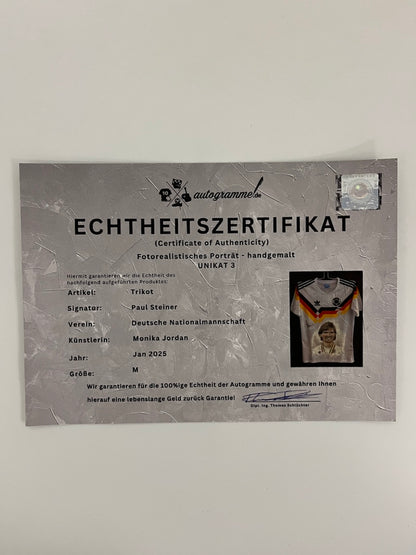 DFB Trikot Portrait Paul Steiner Weltmeister 1990 handgemalt und signiert Adidas M