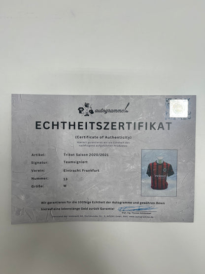 Eintracht Frankfurt Trikot 2020/2021 Teamsigniert COA Bundesliga M