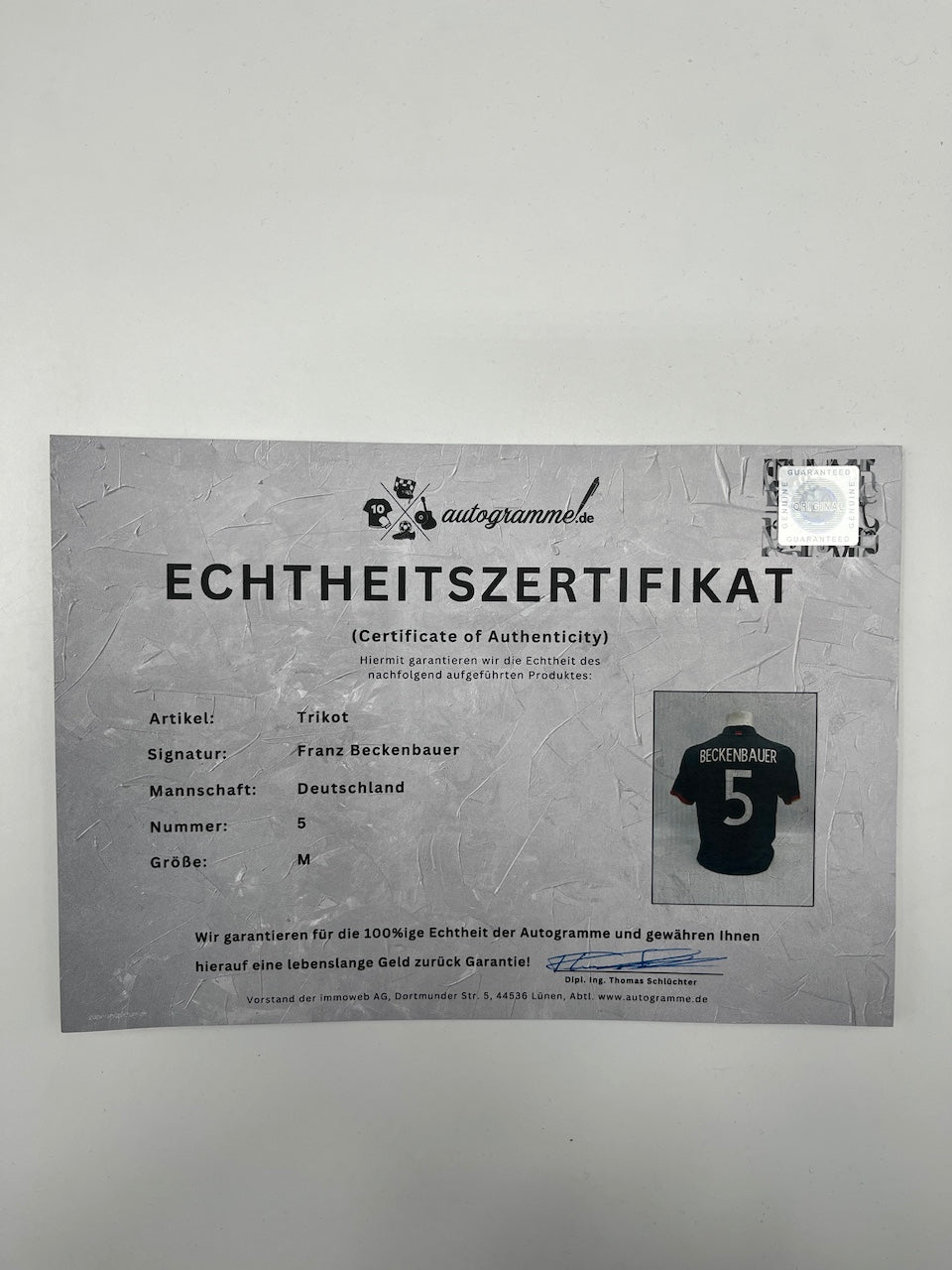 DFB Trikot Franz Beckenbauer signiert Adidas COA Deutschland DFB Kaiser M