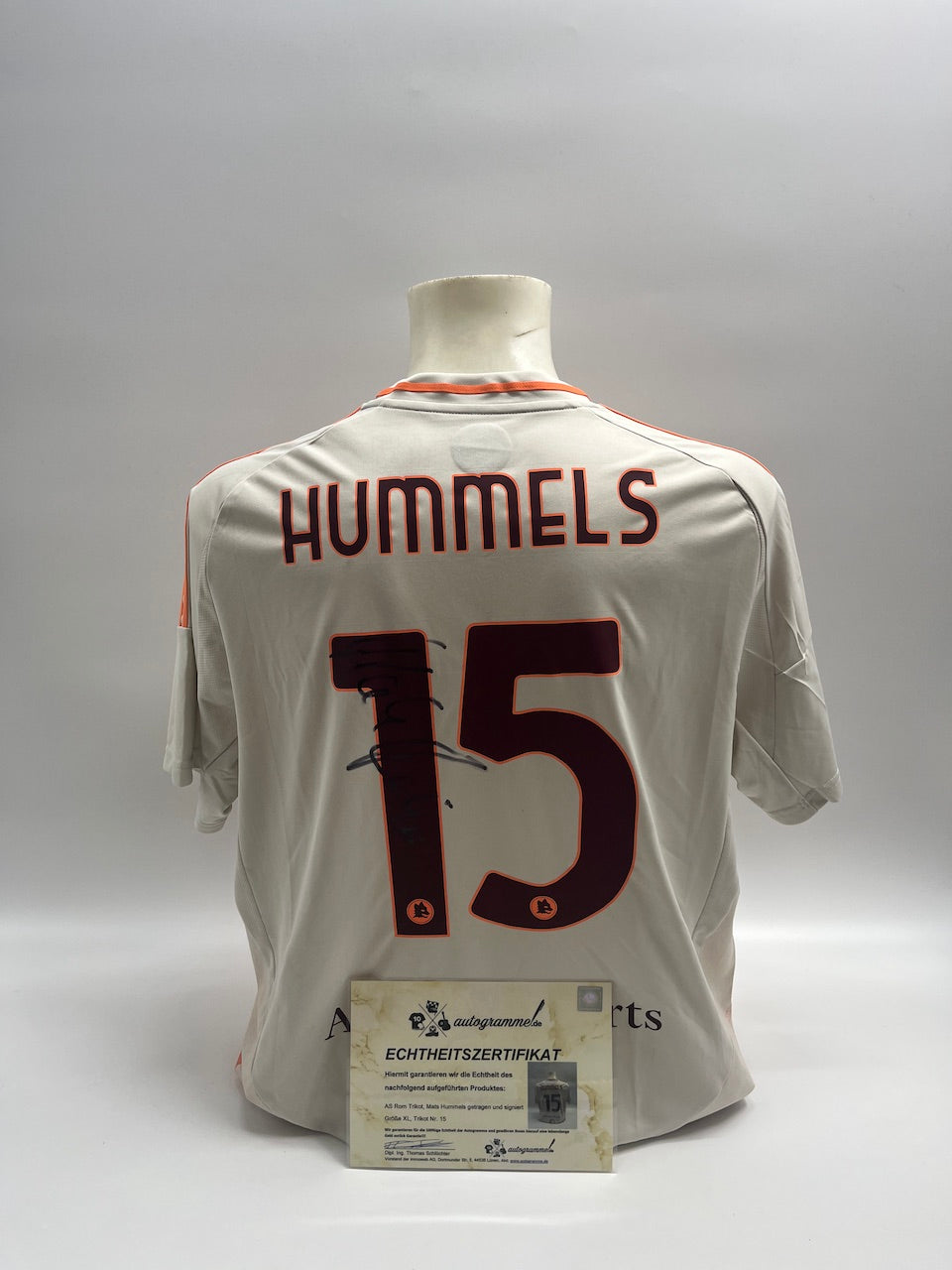 Matchworn AS Rom Trikot getragen & signiert von Mats Hummels Autogramm XL