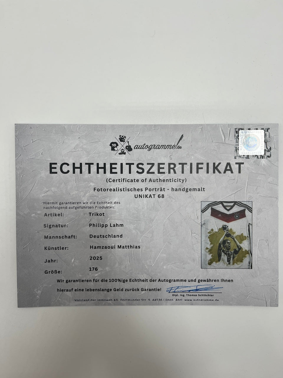 Deutschland Trikot Portrait Philipp Lahm handgemalt und signiert FCB 176