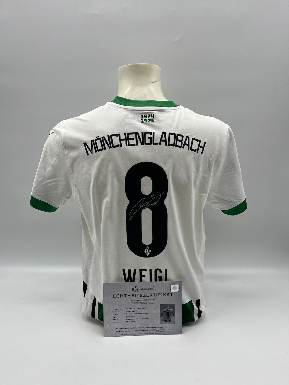 Matchworn Gladbach Trikot getragen & signiert von Julian Weigl 11.01.2025