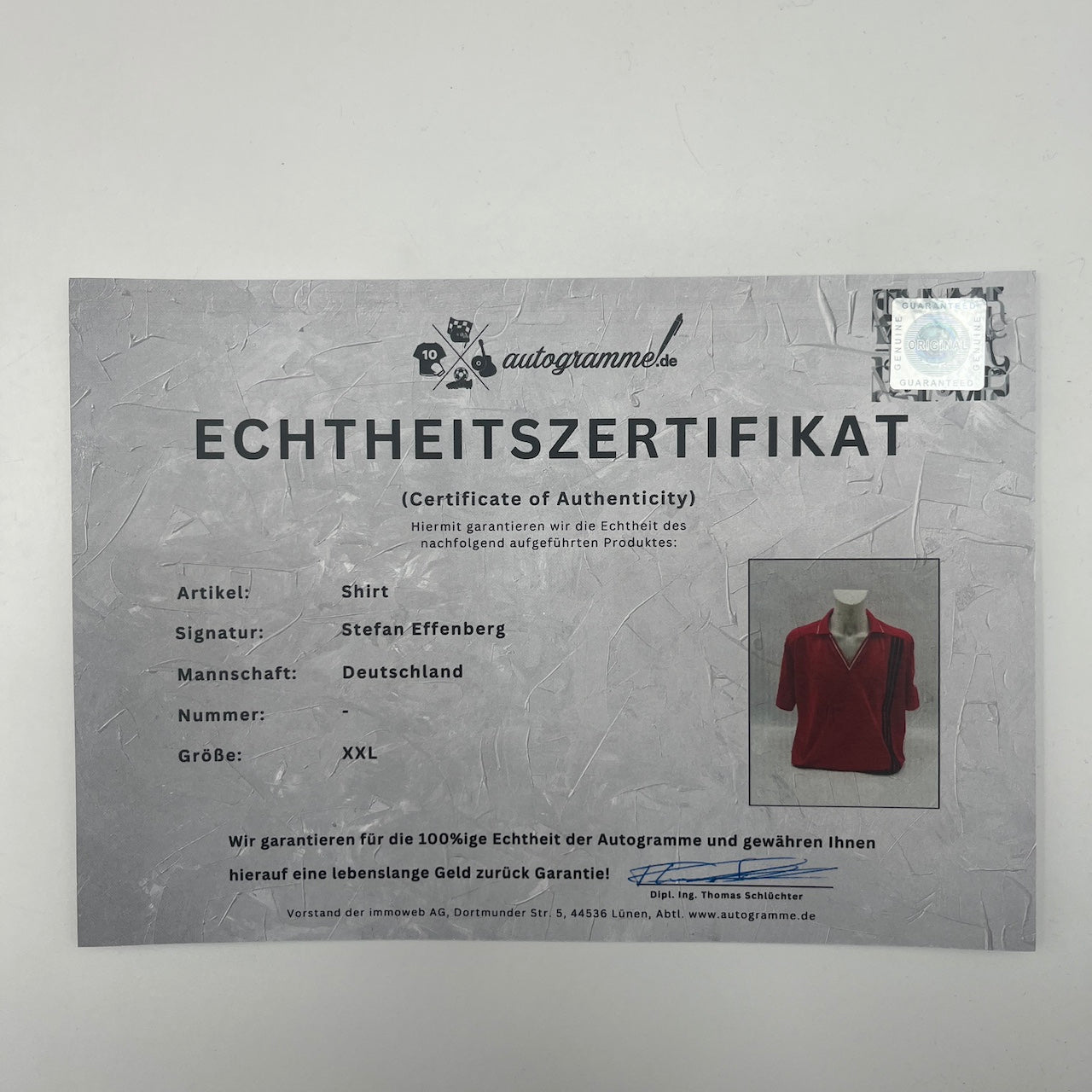 DFB Shirt Stefan Effenberg signiert Adidas COA Deutschland Autogramm XXL