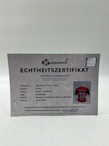 Matchworn Leverkusen Trikot getragen & signiert von Arthur 10.01.2025