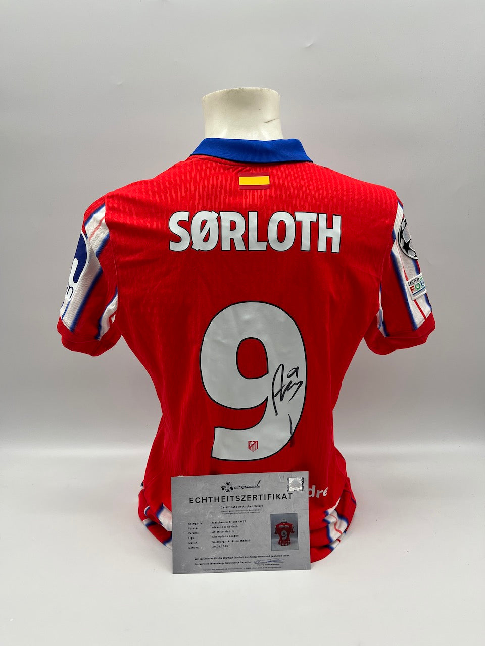 Matchworn Atletico Trikot getragen & signiert von Alexander Sorloth 29.01.25