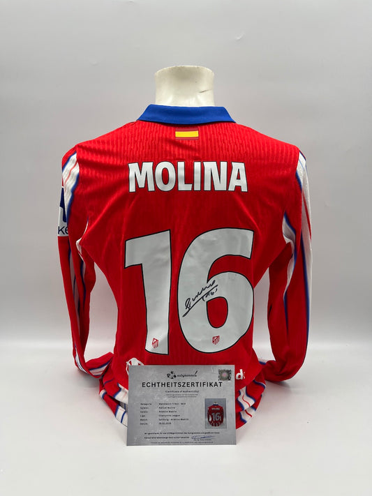 Matchworn Atletico Madrid Trikot getragen & signiert von Nahuel Molina 29.01.25