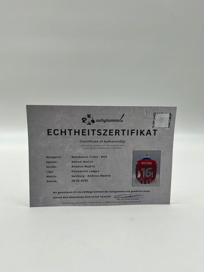 Matchworn Atletico Madrid Worn & Signed by Nahuel Molina 29.01.25