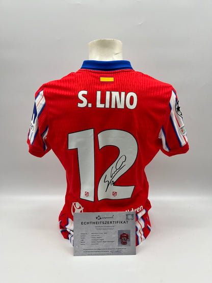 Matchworn Atletico Madrid Trikot getragen & signiert von Samuel Lino 21.01.2025