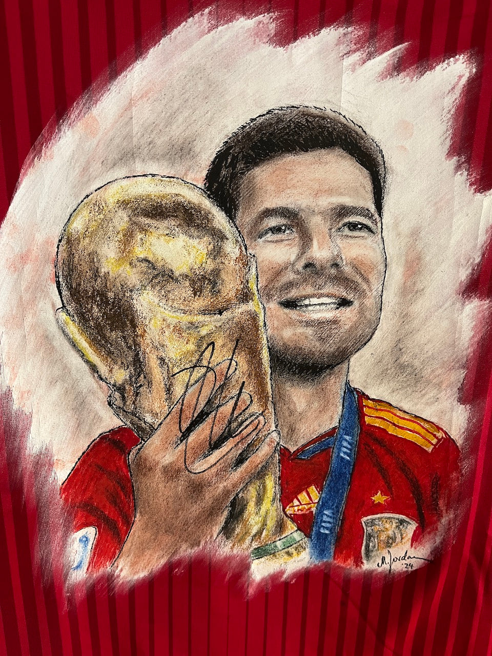 Spanien Trikot Portrait Xabi Alonso handgemalt und signiert S