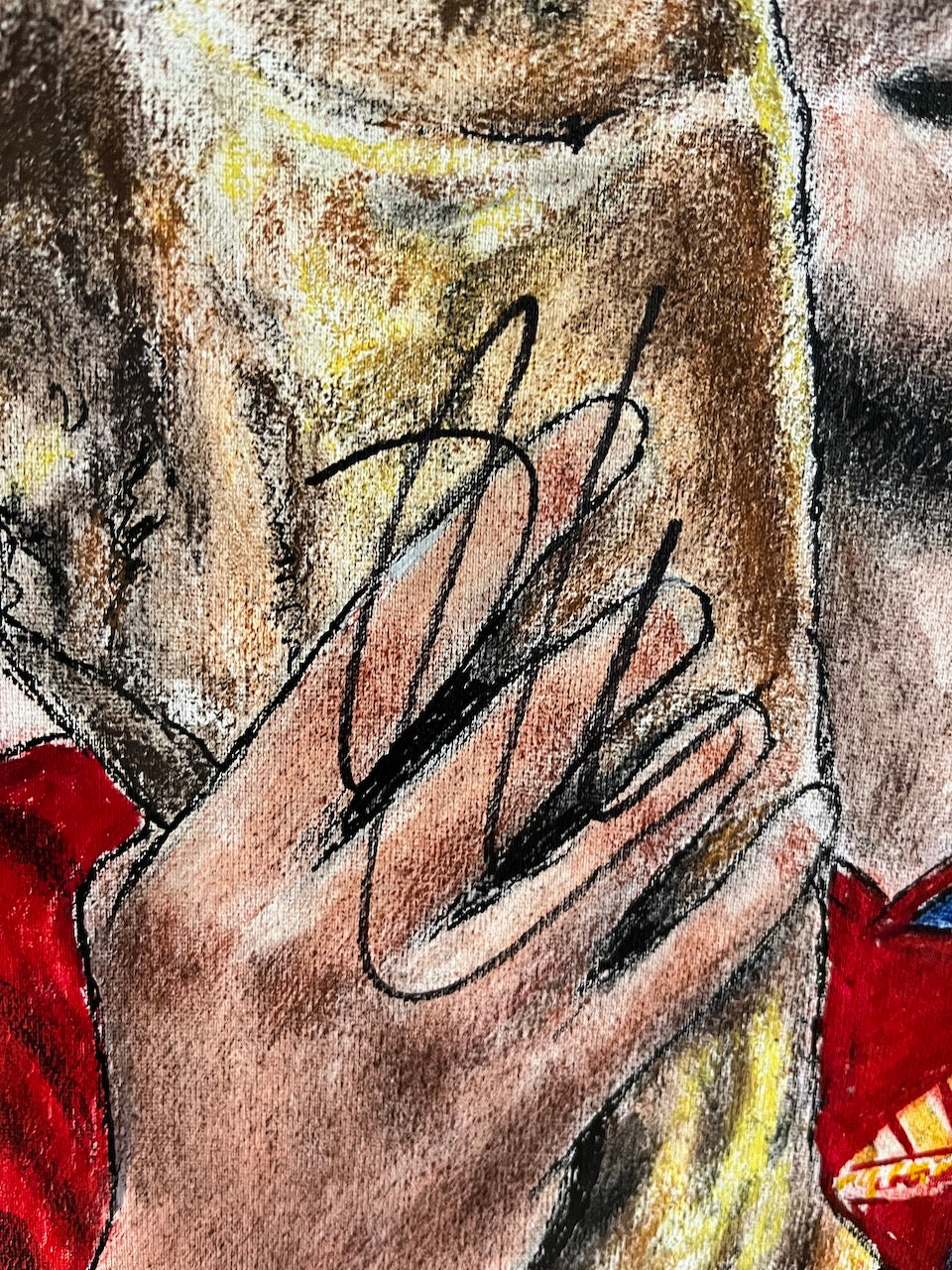 Spanien Trikot Portrait Xabi Alonso handgemalt und signiert im Rahmen S