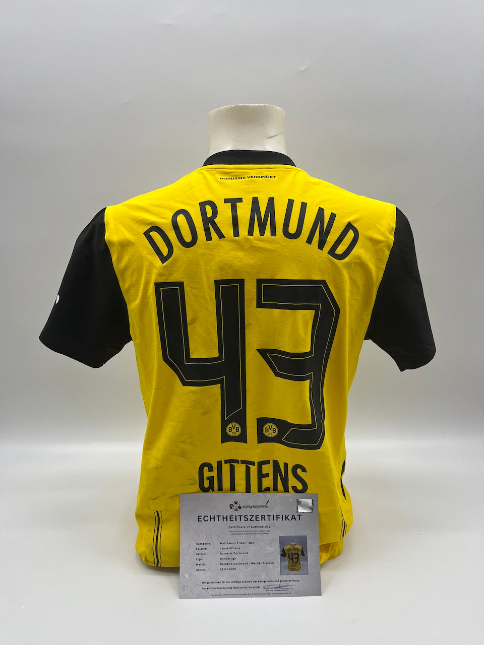 Matchworn Dortmund Trikot getragen von Jamie Gittens 25.01.2025 BVB-Bremen