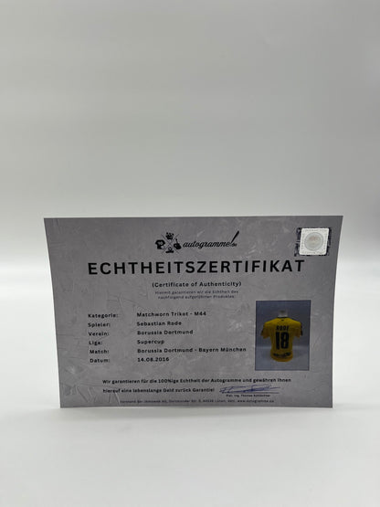 Matchworn Dortmund jersey worn by Sebastian Rode 14.08.2016 BVB-FCB
