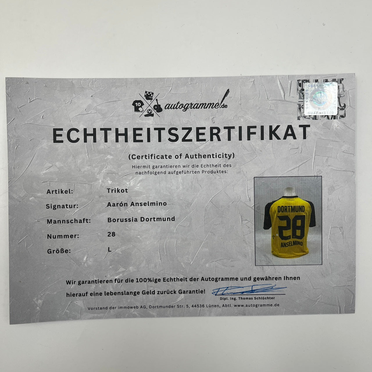 Borussia Dortmund Trikot Aaron Anselmino signiert BVB Autogramm Puma L