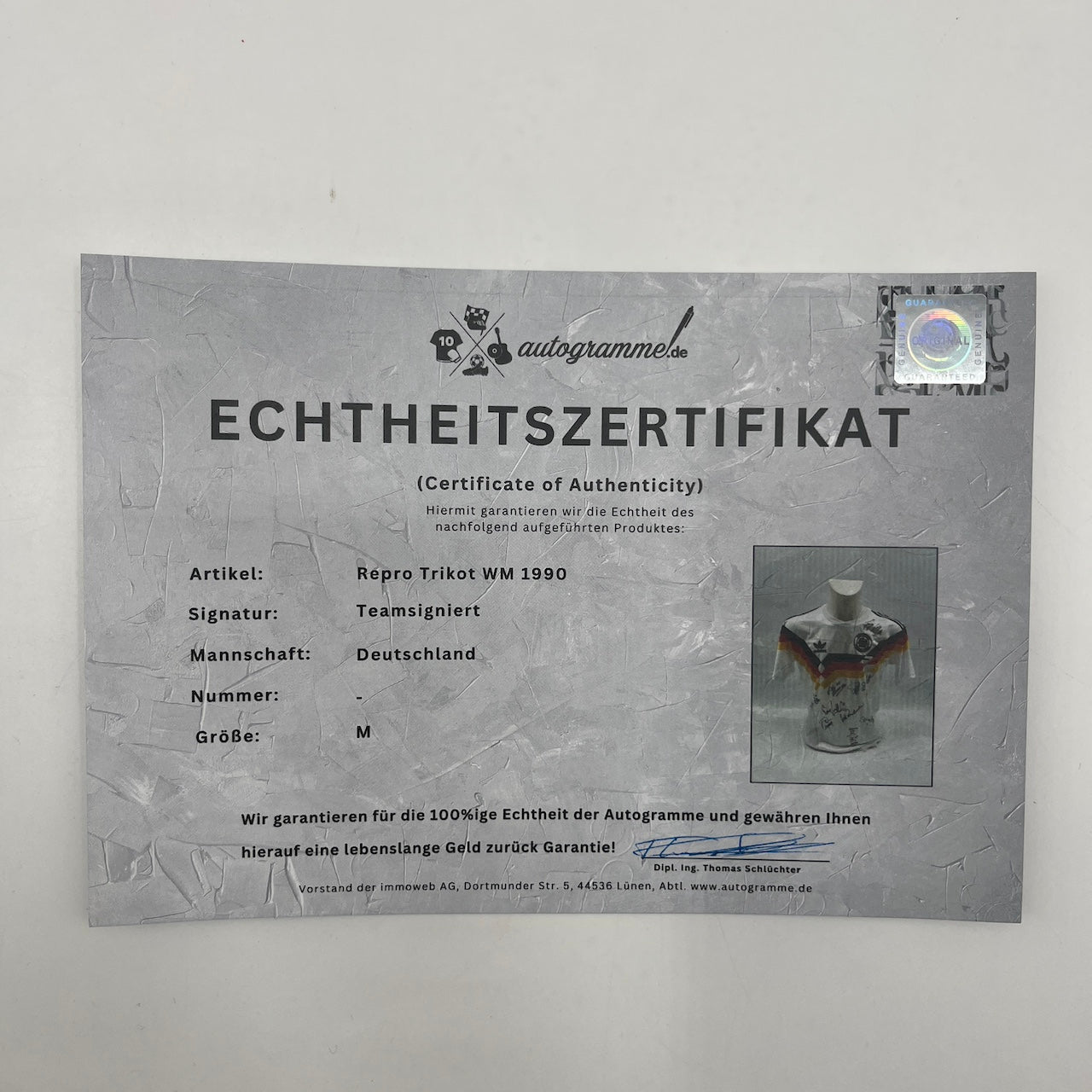 Deutschland Repro Trikot WM 1990 Teamsigniert Autogramm DFB Weltmeister Adidas M