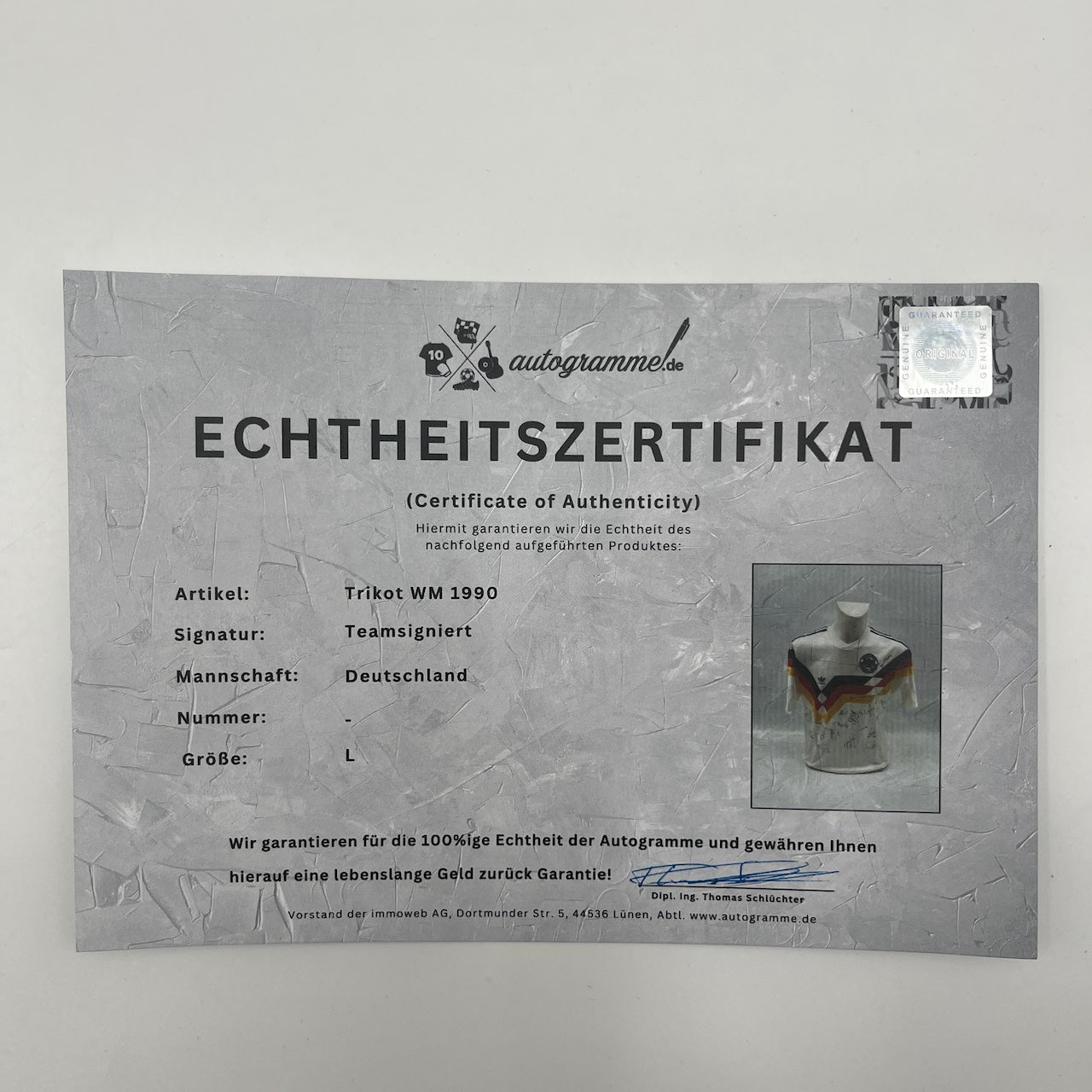 Deutschland Trikot WM 1990 Teamsigniert Autogramm DFB Weltmeister Adidas L