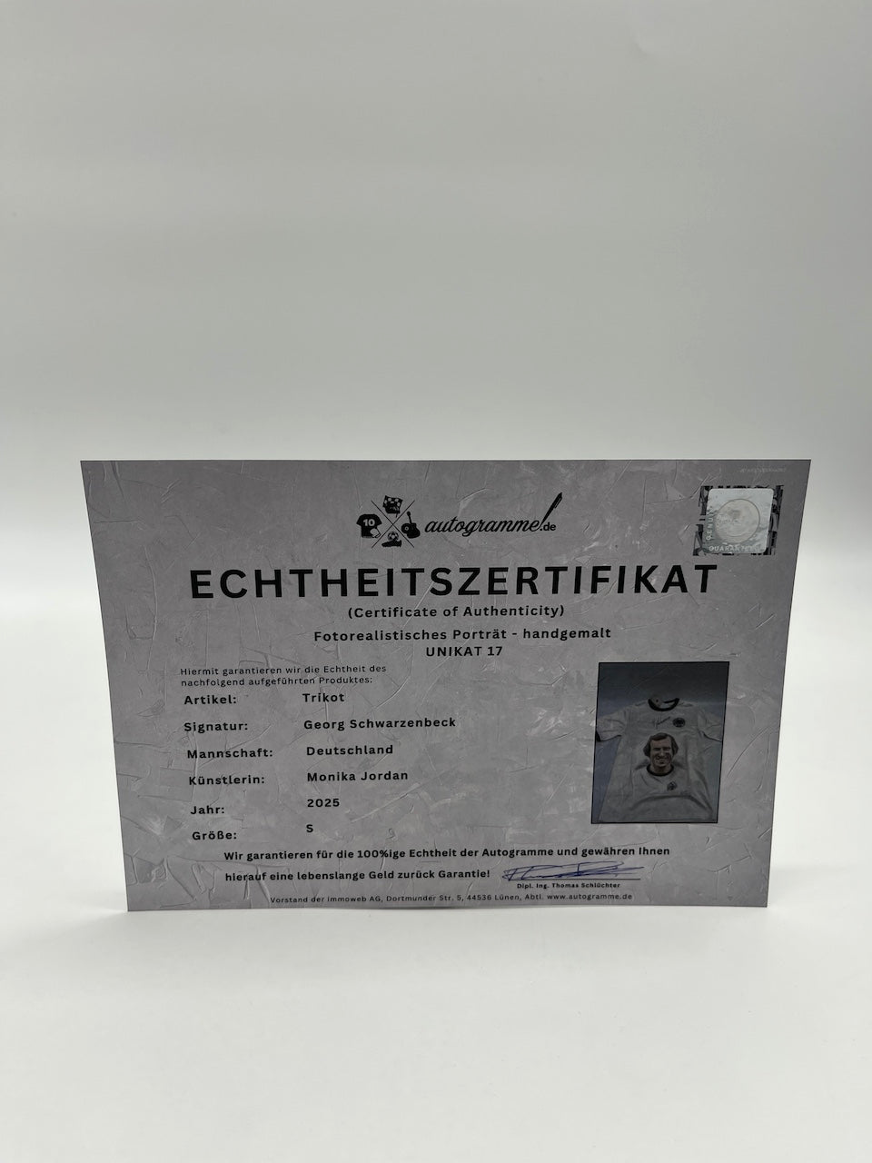 DFB jersey portrait Georg Schwarzenbeck hand painted and signed as part of S