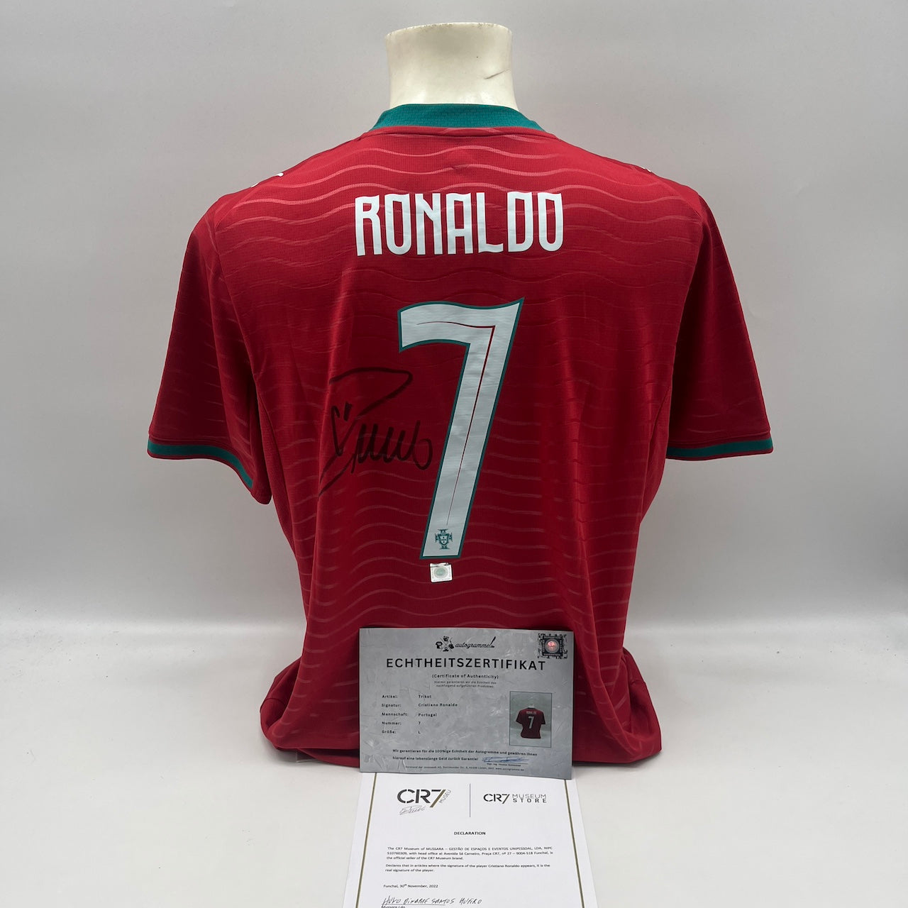 Portugal Trikot Cristiano Ronaldo signiert Autogramm COA Fußball 2026 Rot L