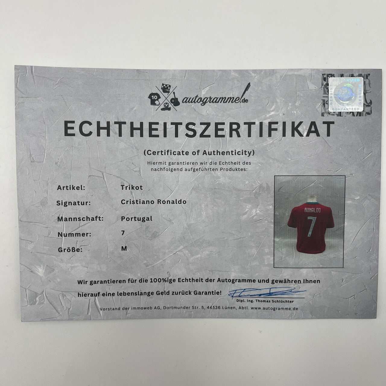 Portugal Trikot Cristiano Ronaldo signiert Autogramm COA Fußball 2026 Rot M