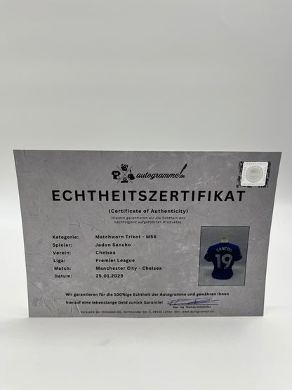 Matchworn Chelsea jersey worn & signed by Jadon Sancho 25.01.25