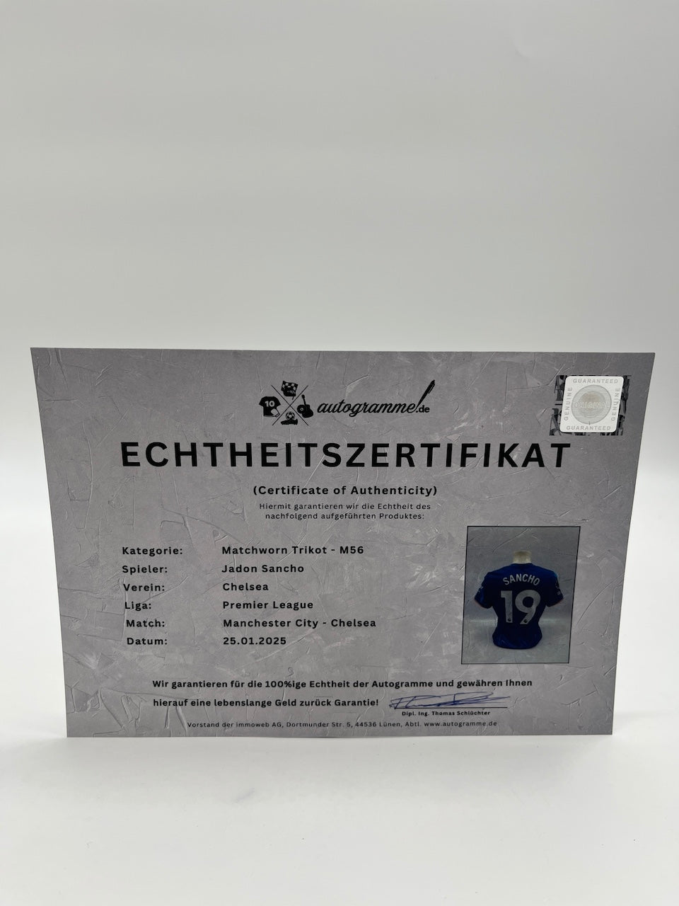 Matchworn Chelsea jersey worn & signed by Jadon Sancho 25.01.25