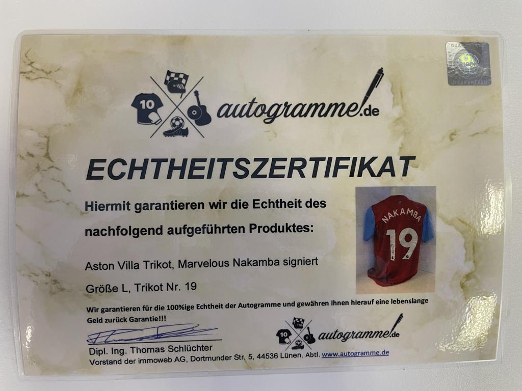 Aston Villa Trikot Marvelous Nakamba signiert Castore England Premier League L