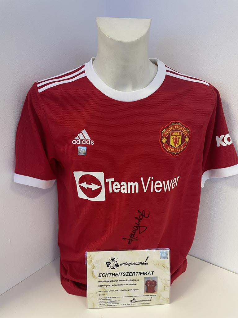 Manchester United Trikot Ralf Rangnick signiert Autogramm Fußball England Adidas L