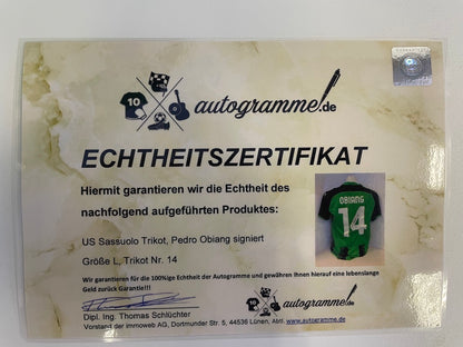 Us Sassuolo jersey Pedro Obiang signed Italy Puma autograph foot