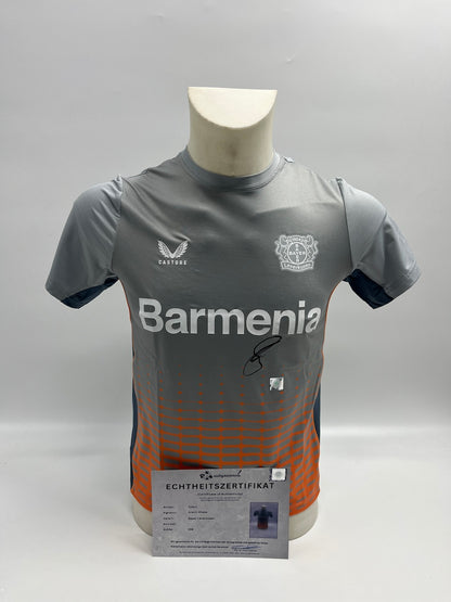 Bayer Leverkusen Trainingsshirt Granit Xhaka signiert Autogramm Castore 158